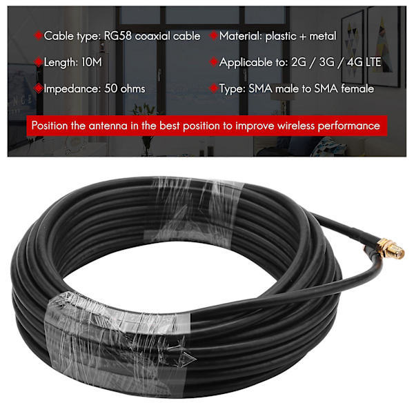 Sma Wifi-antennijatka 10m Sma-uros - Sma-naaras Matala Häviö Rg58 Koaksiaalikaapeli Laastari Johto Koaksiaalinen F