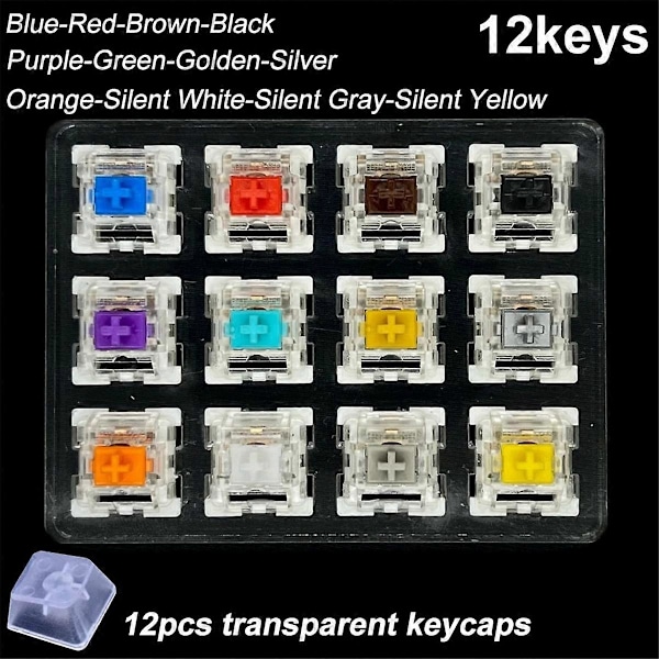 12 Key Switches Tester for Mekanisk Tastatur Gaming Switch Blå Lineær Clicky Stille Sølv Hvit SMD Akse