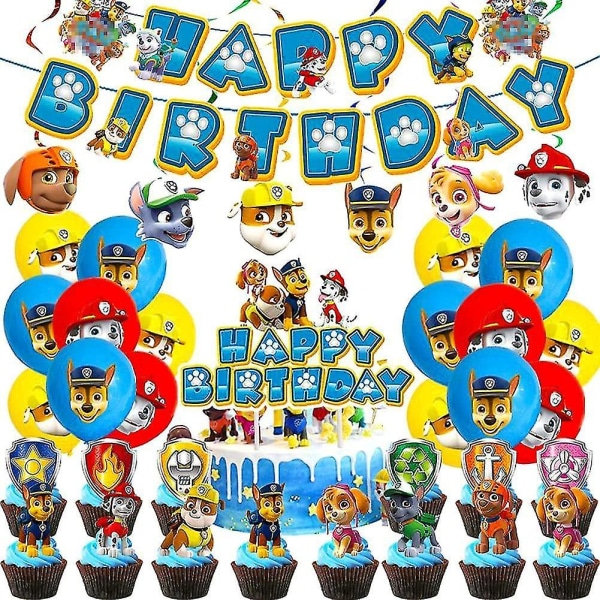 Hundepatruljeballonger, bursdagsdekorasjon Hunderpatruljebursdagsdekorasjonssett Gratulerer med dagen, dekorasjonsballonger Bannere til bursdagsfestdekorasjoner