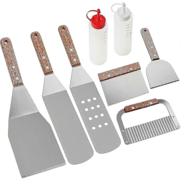8 stk Grilltilbehørsett - Profesjonelle, robuste grillspader i rustfritt stål - Ideelt for Teppanyaki, grilling og griller