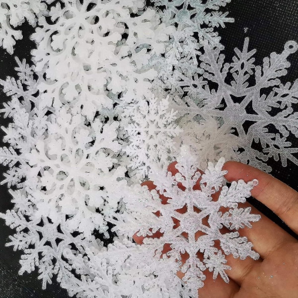 36-pack Vita snöflingor i plast - hängande snöflingadekorationer (1 förpackning)