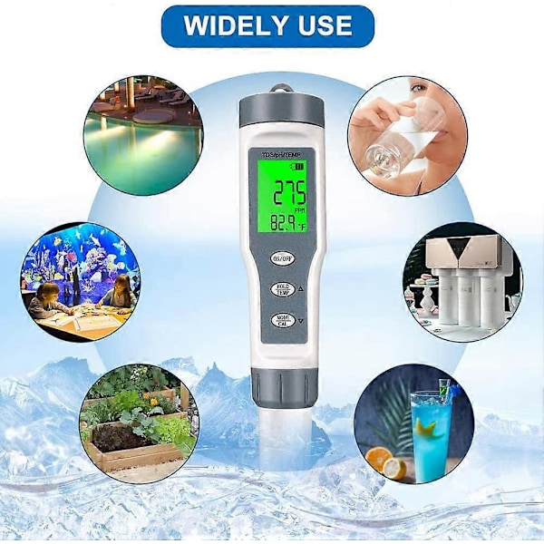 PH-Meter Tester, 3-i-1 Elektronisk Swimmingpool PH-Tester, TDS-Meter Temperatur, Vandkvalitetstester med LCD-Skærm og Læsepræcision, til Svømning