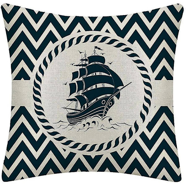 Färgglada Havstema Segelfartyg Ankar Design Kuddar Linne Bomull Kast Kuddfodral Mjukt Sängkläder Kuddfodral För Soffa 45 X 45 Cm, 5 Stycken