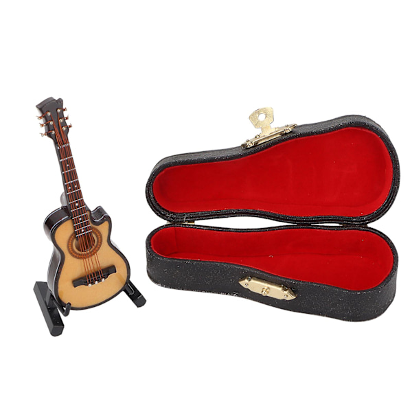 Miniatyr 10cm Udskåret Elektrisk Guitarmodel - Basswood og Metal Mini Musikalsk Instrument Ornament