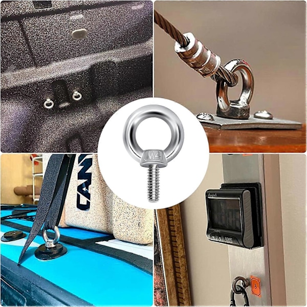Øyebolter M4 Øyebolter Løfte Ring Ringer Tråd Skruer 304 Rustfritt Stål for Stropper Tau Binding DIY 12 Stykker