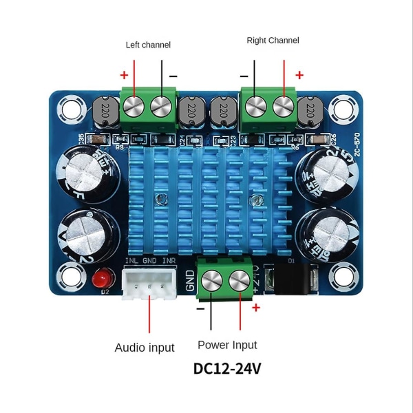 Xh-a282 forstærkerkort 50w+50w kanal stereo Dc12-24v digitalt højforstærkermodul