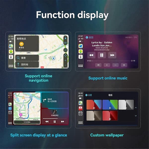 Langaton Carplay-sovitin / Android Auto -sovitin 2-in-1 Type-C/USB Plug&Play, langallinen CarPlay