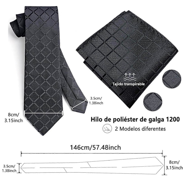 Sæt med 2 slips til bryllup og forretning, ternet sort og blå, elegant og alsidig stil