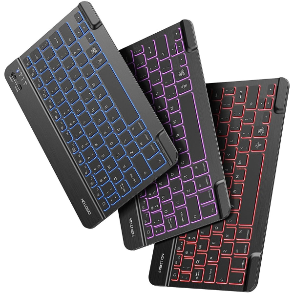 -tablet computertastatur Mini trådløst Bluetooth baggrundsbelyst tastatur, 7-farvet baggrundsbelyst/genopladeligt/ultra-tyndt