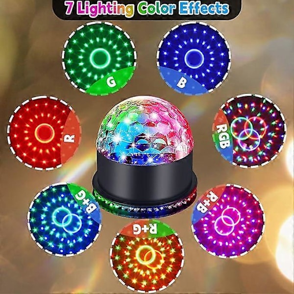Diskokugle, 48 LED-lys, 7 RGB-farver, diskokugle, 360 graders rotation, diskolys, musikstyret og automatisk tilstand, scenebelysning, dekoration til ho