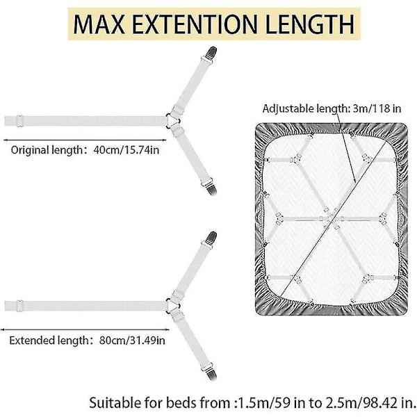 Justeret Lakensekssionsstrækker Sengelinned Justerbar Lakensekssionsklips Elastisk 3 Vejs 6 Sider Sengelinned Remme Sengelinned Fastgørelser Til Sengelinned Sofa Cush