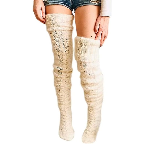 Kvinders lårhøje sokker vinterkabel strikket over knæhøje sokker Støvlestrømper Heilwiy Gave