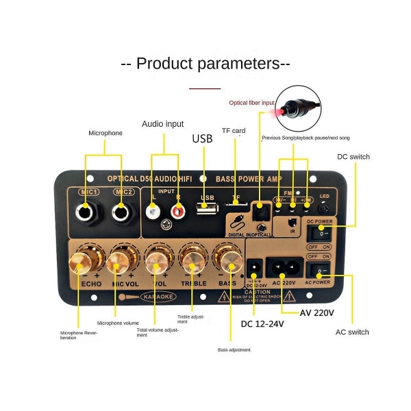 D50 35w Subwoofer effektforstærkerkort med optisk lyd 12v24v220v Bluetooth lydforstærker Boa