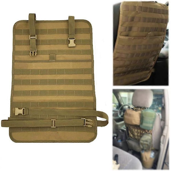 Bilorganisatör för sätesrygg, skydd för bilsäte, taktisk Molle-panel för fordon, universell passform, khaki-