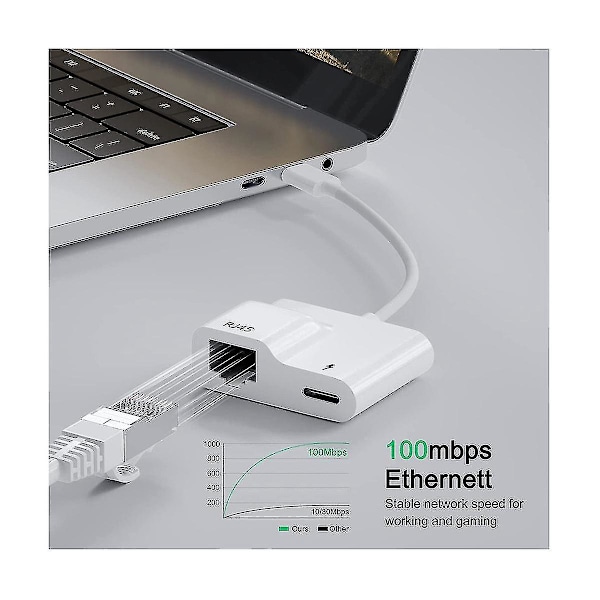 USB-C till Ethernet-adapter, USB Typ-C till RJ45 Gigabit Ethernet LAN-adapter med PD 60W laddare, för