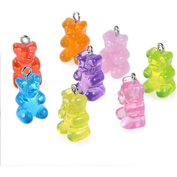 100 stk Resin Bear Charm Farverig Candy Bear Charm Cartoon Bear Nøglering Halskæde Charm Sødt Armbånd Tilbehør til Børn DIY Craft