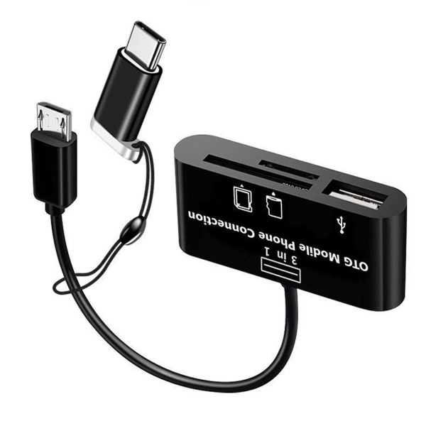 3 i 1 minneskortläsare Micro USB Type C Adapter Usb-c Minneskortsadapter Flerkortsläsare