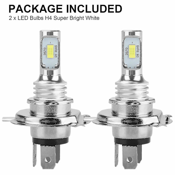2 X H4 9003 Hb2 6000k Super Hvit Csp Led Hovedlys Pæresett - Ruikalucky