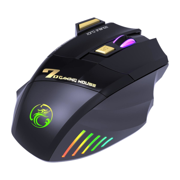 Färgglad Uppladdningsbar Kontorsmus RGB-Ljus Gamingmus 2.4g Tyst Trådlös Gamingmus För Spel Dator Surfplatta PC 7 Knappar