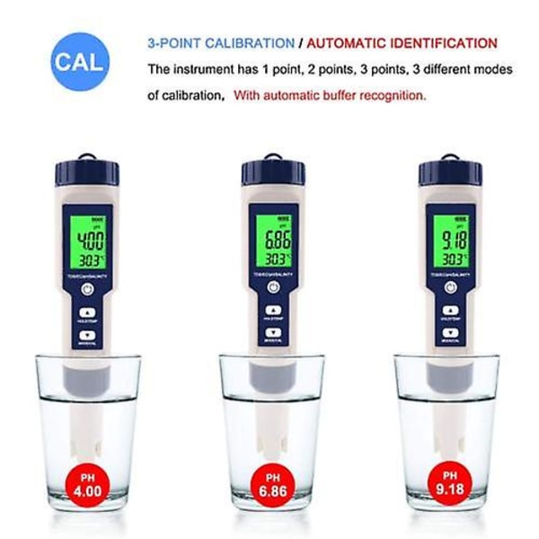 PH-mätare, Ez-9909 5 i 1 Hög Precision Bärbar Digital Vattenkvalitetsmätare, Fo