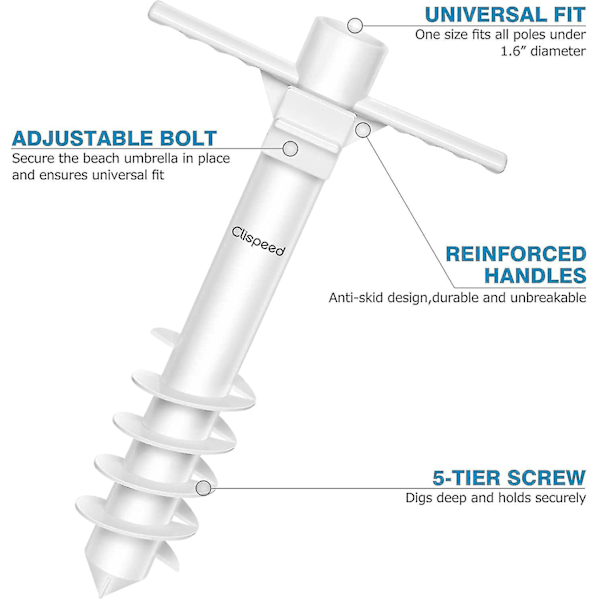 Patio Parasol Sandforankring, Heavy Duty Strandparasol Base Med 5-trins Skruer One Size Fits All Udendørs Parasol Stativ Holder kompatibel med Stærk W