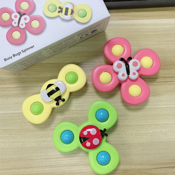 3-pack Baby Sugkopps Snurrande Leksaker Fidget Spinner Badleksak Flerfärgad