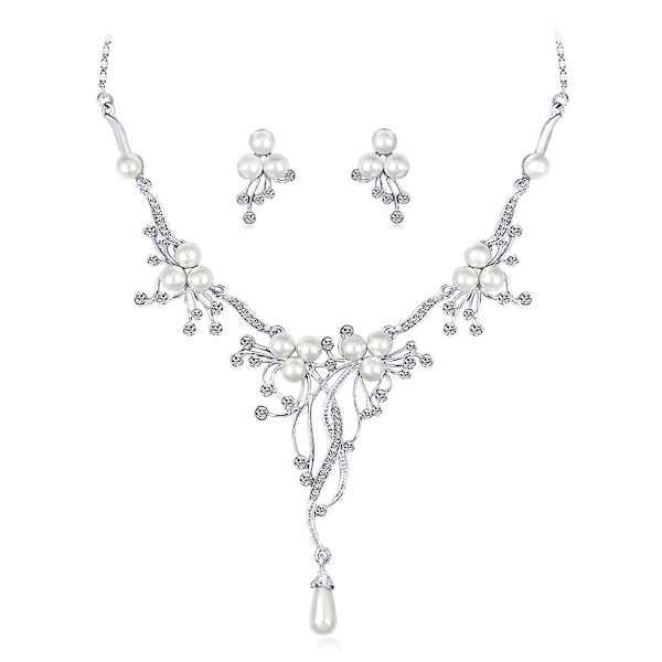 2 st/set Delikat Stud Örhängen Imitation Pärla Blommig Halsband All-match