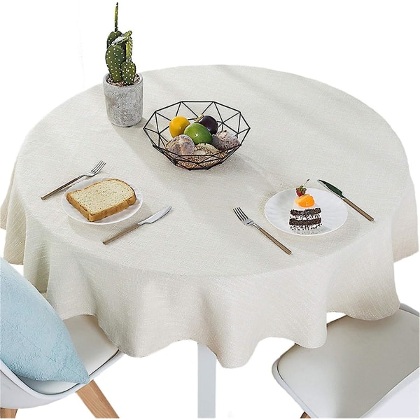 Bomuld linned ensfarvet dug rund enkel stil borddæksel til køkken spisning (hvid, rund - 70 tommer)