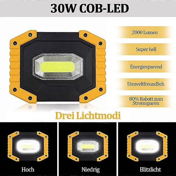 2-Stk Multifunktionel LED COB Lommelygte Arbejdslampe til Udendørs Camping Vandreture