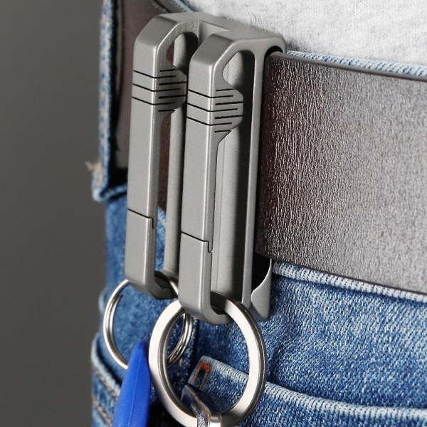 Titanium legering Clip-on karabinhage Dobbelt klip bæltespænde Udendørs sport talje nøglering lommeværktøj