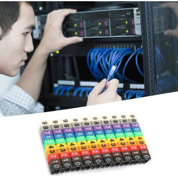 Numeriska rörledningar 0-9 Numeriska kodningsklämma på plastkabeletikettrör Färgade kabelmarkörer C-form Passar kablar av multi typer (100 st 2,5 mm²)