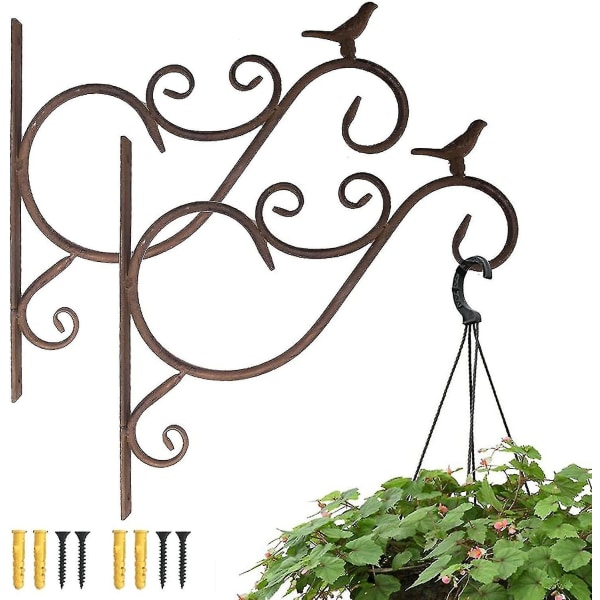 Retro jernplante hængekroge Vægbeslag til plantekasse Fugleføder Lanterner Vindklokker Plantepottekurv med skrue, pakke med 2