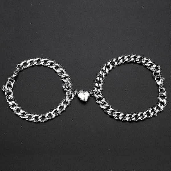 2st Magnet Lovers Armband För Par Silver Heart Charm Hängsmycke Armband