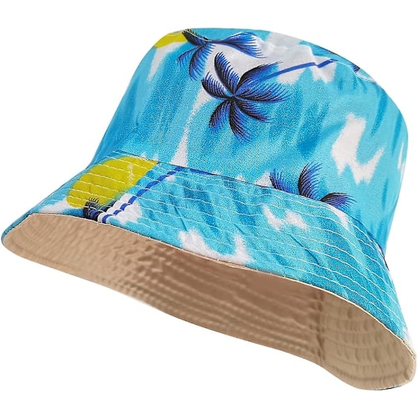  bøttehatt, polyester solhatt reversibel sammenleggbar UV-beskyttelse sommer kvinner menn 58cm (kokosnøtt)