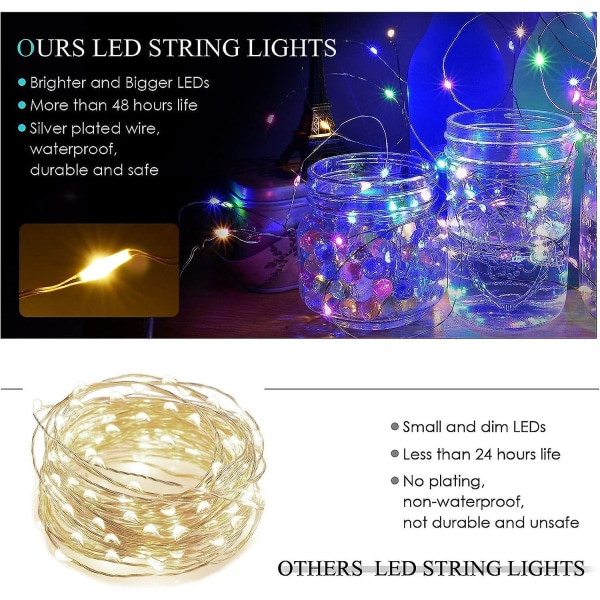 15 Pack Led String Lights, batteridrevne Led Fairy Lights Vandtæt Sølv Kobbertråd 2m 20 Led Starry Sky Lights (farverige)