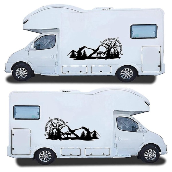 2X Body Sticker Decal Stort kompassnavigering med Mountain Deer for Van Black