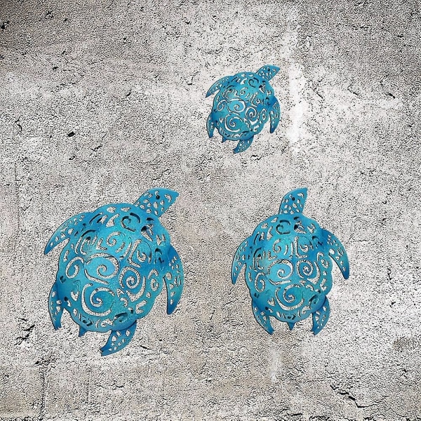 metal havskildpadde strand tema dekoration væg kunst dekorationer til indendørs udendørs badeværelse have (3 stk, cyan blå)