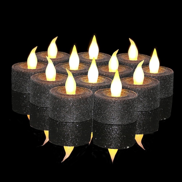 LED-mustat kynttilät paristokäyttöiset teevalot sisäänrakennetulla 6/18-ajastimella, mustat liekettömät kynttilät halloweenille