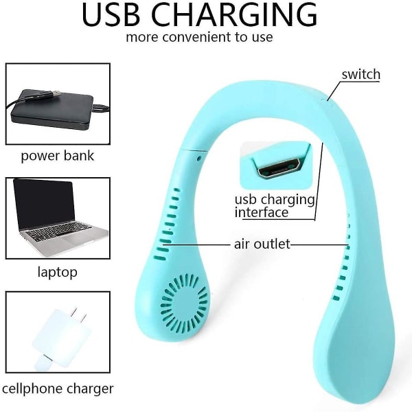 Usb Portable Hang Neck Fan Er Mini Electric Conditer M/ Led