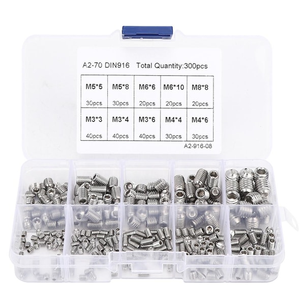 300pcs M3 M4 M5 M6 M8 Set Screw 304 Stainless Steel Hex Socket Screw Combination Set