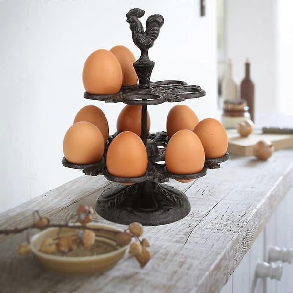 Antikk Eggstativ Jern Eggstativ Hane Eggbrett 12 Ferske Egg Støpejern Dobbelt Eggstativ
