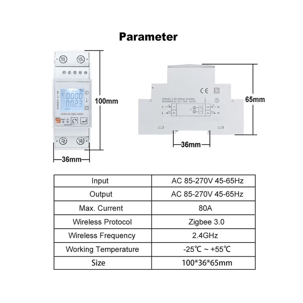 Tuya Smart Zigbee Energiamittari Yksivaiheinen 80a Din Rail Power Monitor Kwh Wattmeter Voltmeter 110V