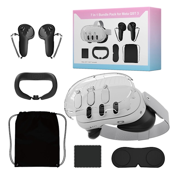 4-pack tillbehör till Meta Quest 3, Quest 3 VR genomskinligt PC-ansiktsöverdrag, handkontrollgreppskydd, ansiktsdynkudde, skyddande linsöverdrag