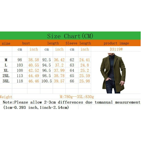 Menn's ullfrakk, midtlengde trenchcoat Caramel M