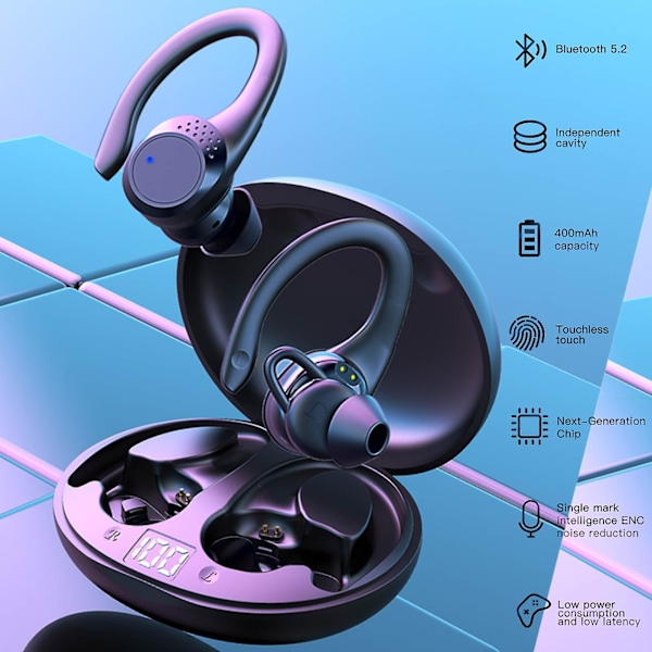 Støjreducerende øretelefoner Nye 5.2 Bluetooth-øretelefoner Nattræningslys Trådløse øretelefoner Headset Sports øretelefoner Støjreducerende behagelige