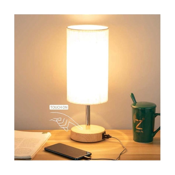Bredvid Bordslampa för Nattduksbord i sovrummet - 3-vägs dimbar Touch-lampa USB C Laddningsportar och AC Ou