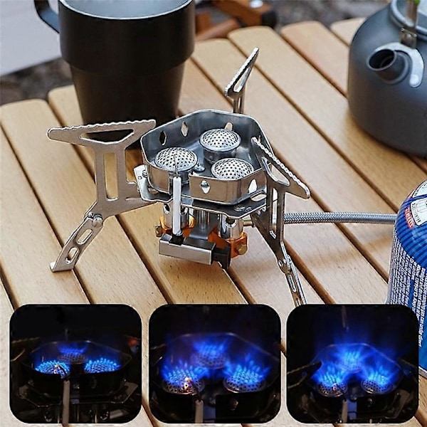 Bärbart utomhuskök med tre brännare, vindtätt campingkök, hopfällbart utomhuskök för picknick utan adapter