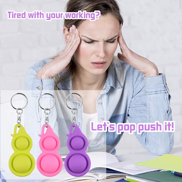 3 stk Fidget Simple Dimple Nøkkelring Pop Boblestoy Stressavlastning