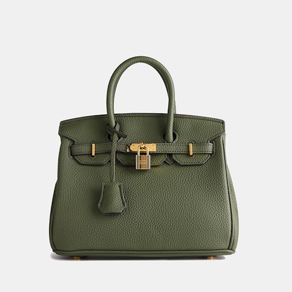 Moderigtig lychee-mønstret klassisk platin taske dametaske high-end stor kapacitet skulder crossbody håndtaske 30cm Military Green