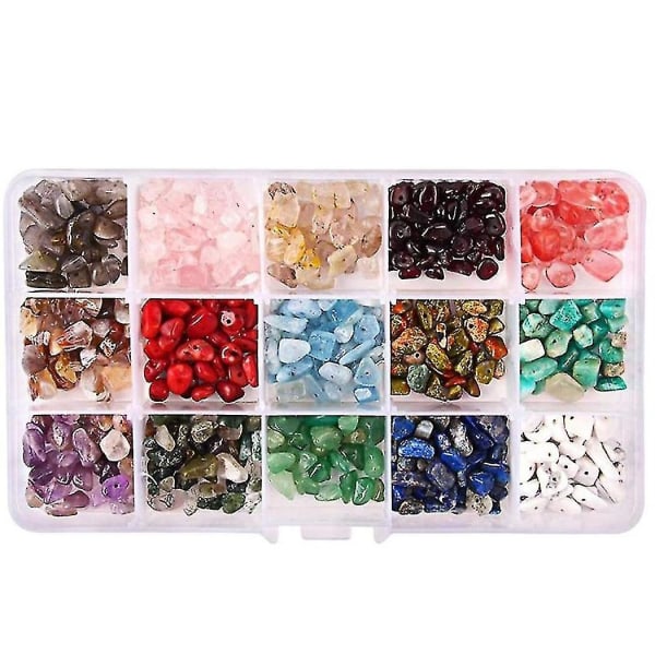 Edelsteinsperler for smykkefremstillingssett 15 farger Krystallsteinsperler